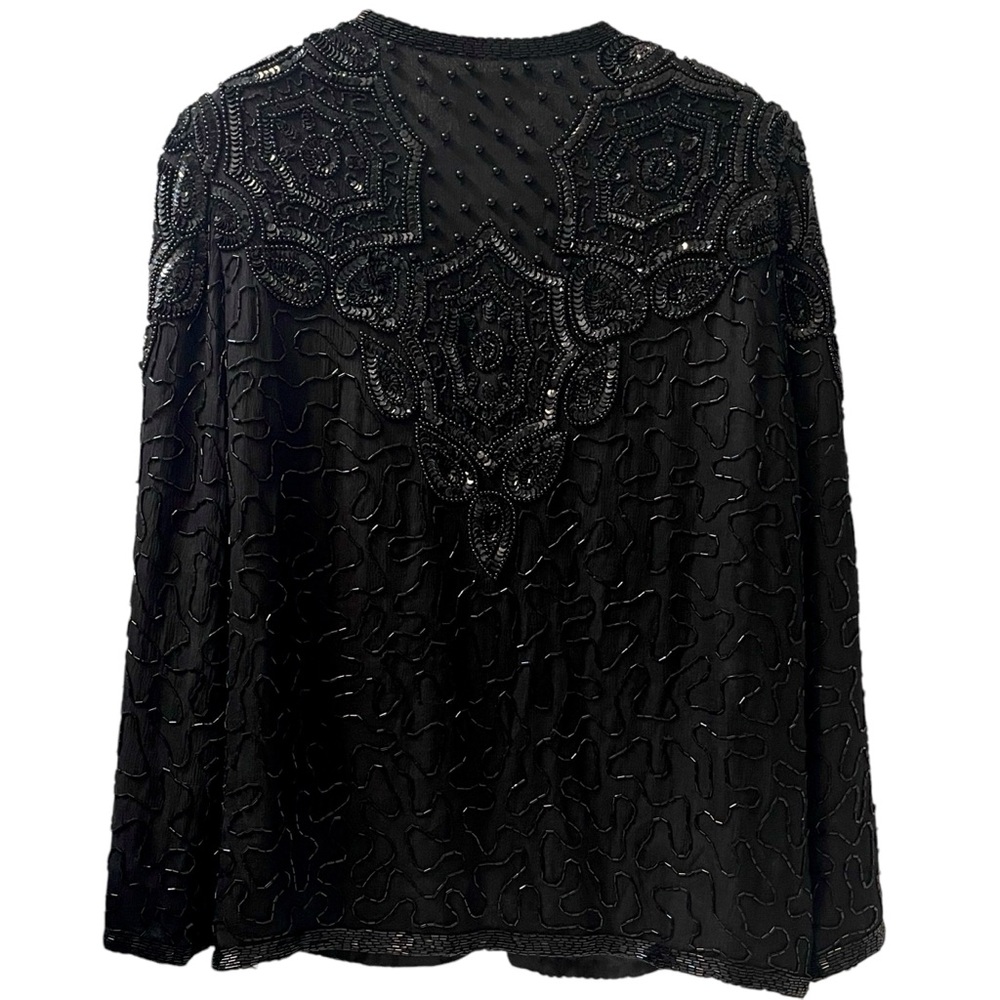 🎉HP! ❤️ Vintage Gothic x Steampunk Adrianna Papell Black Silk Beaded Jacket - Picture 6 of 9